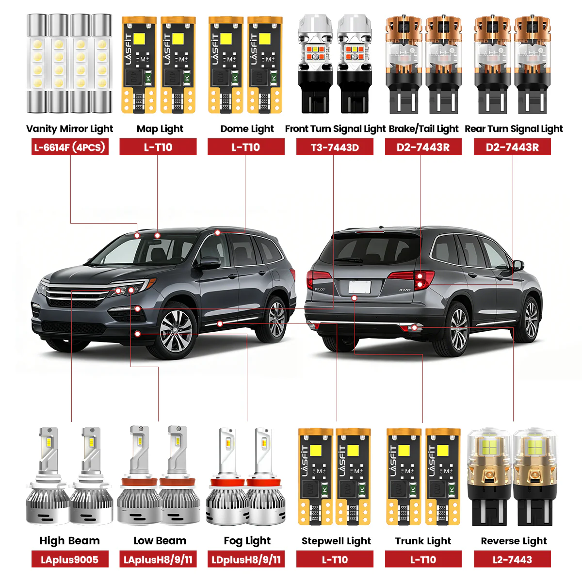 Fit for 2016-2018 Honda Pilot LED Bulbs Upgrade | Tested and Verified