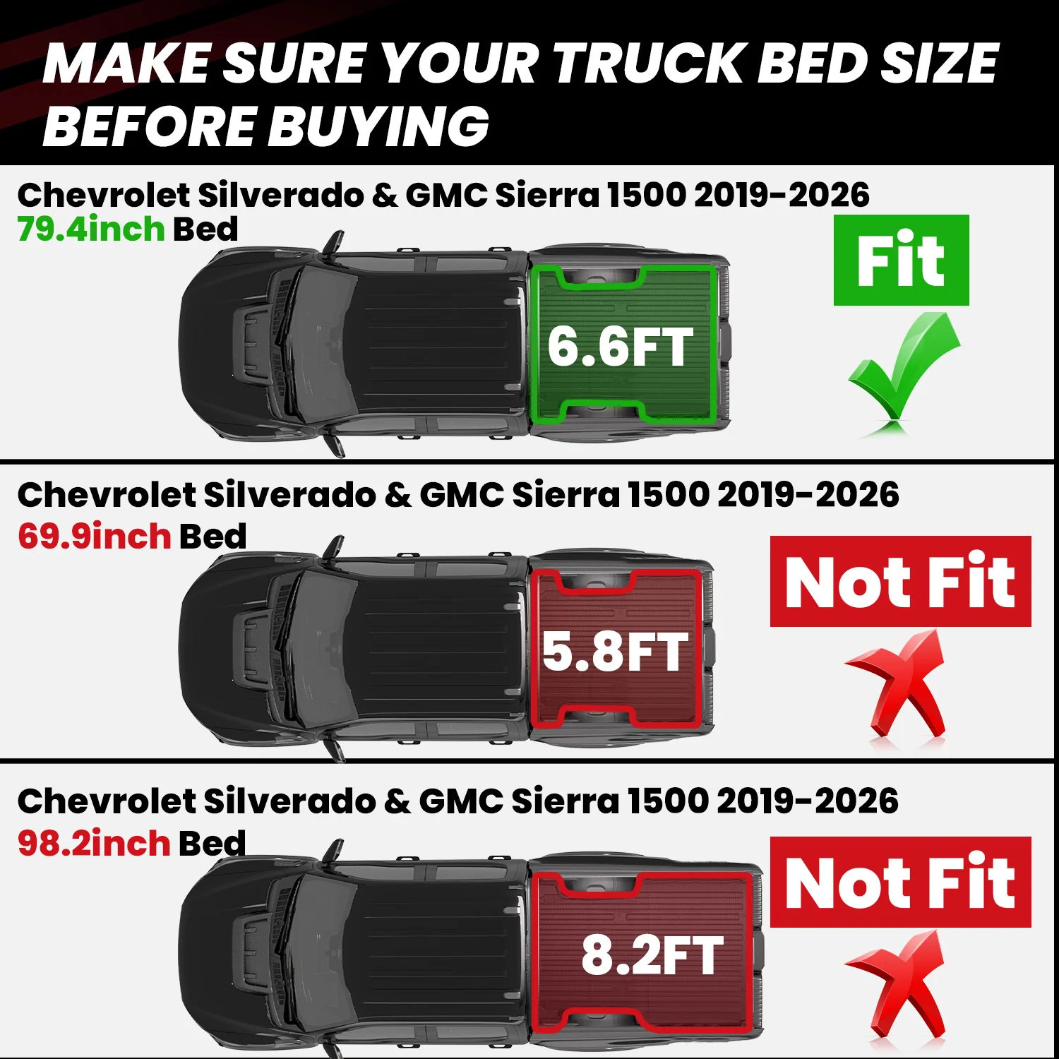 Fit for 2019-2026 Chevrolet Silverado 1500 Truck Bed Mat or Tailgate Mat, Not for 2019 Silverado LD - Image 23