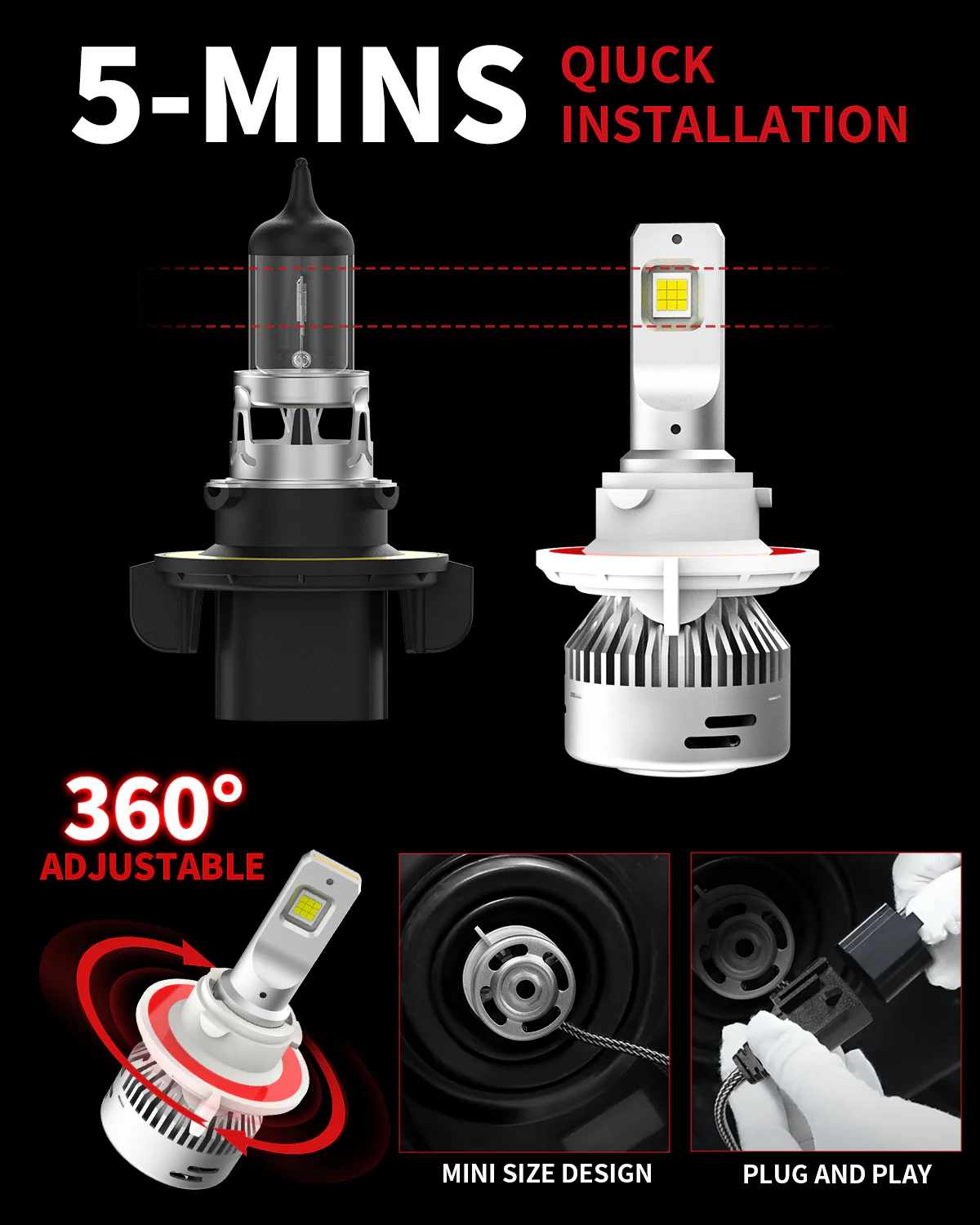 60W H13 H10 LA LD Plus Series Combo Pack | 6,000LM LED Bulbs - Image 6