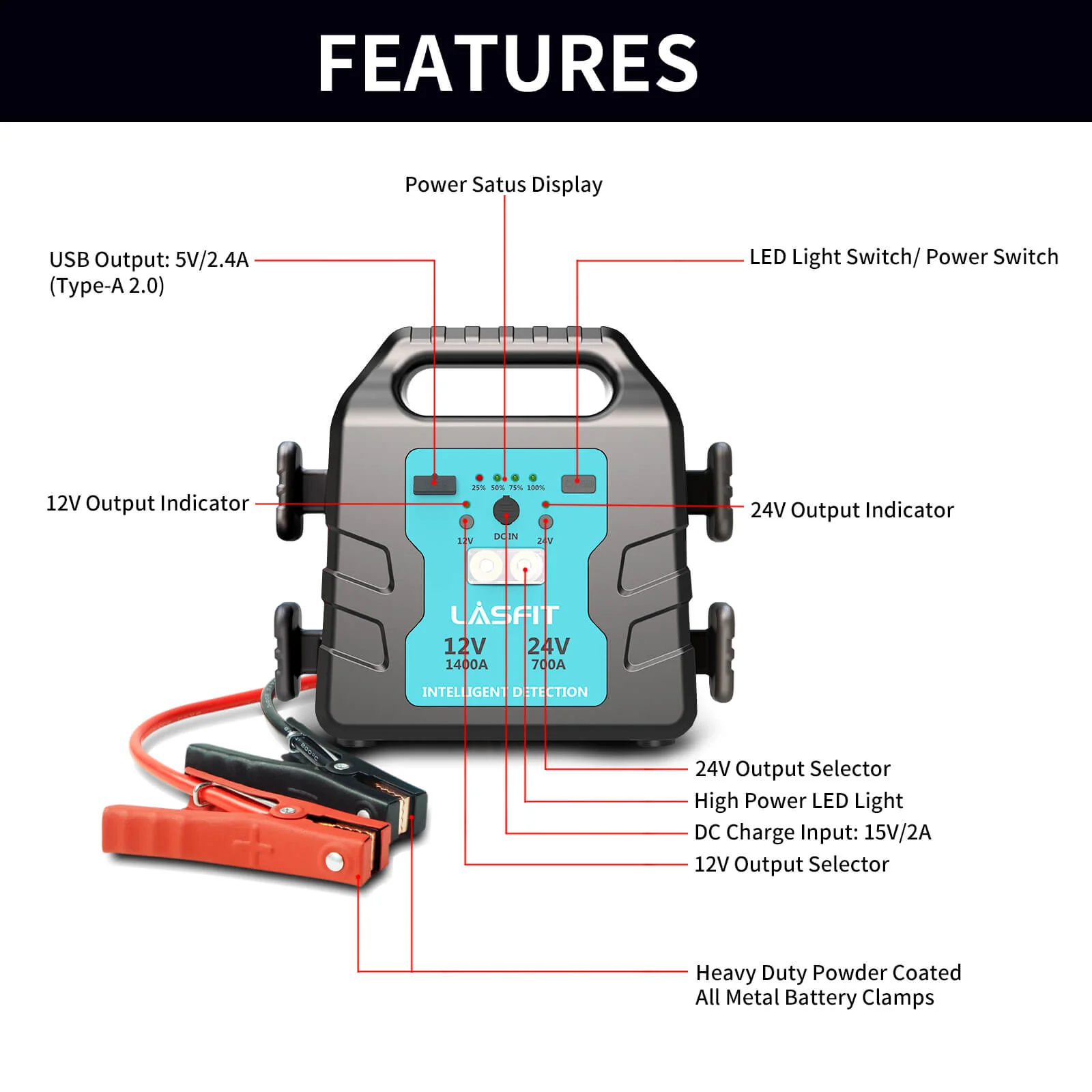 JPower S1 Jump Starter Lithium-Ion 12V/24V Auto-Detection - Image 5