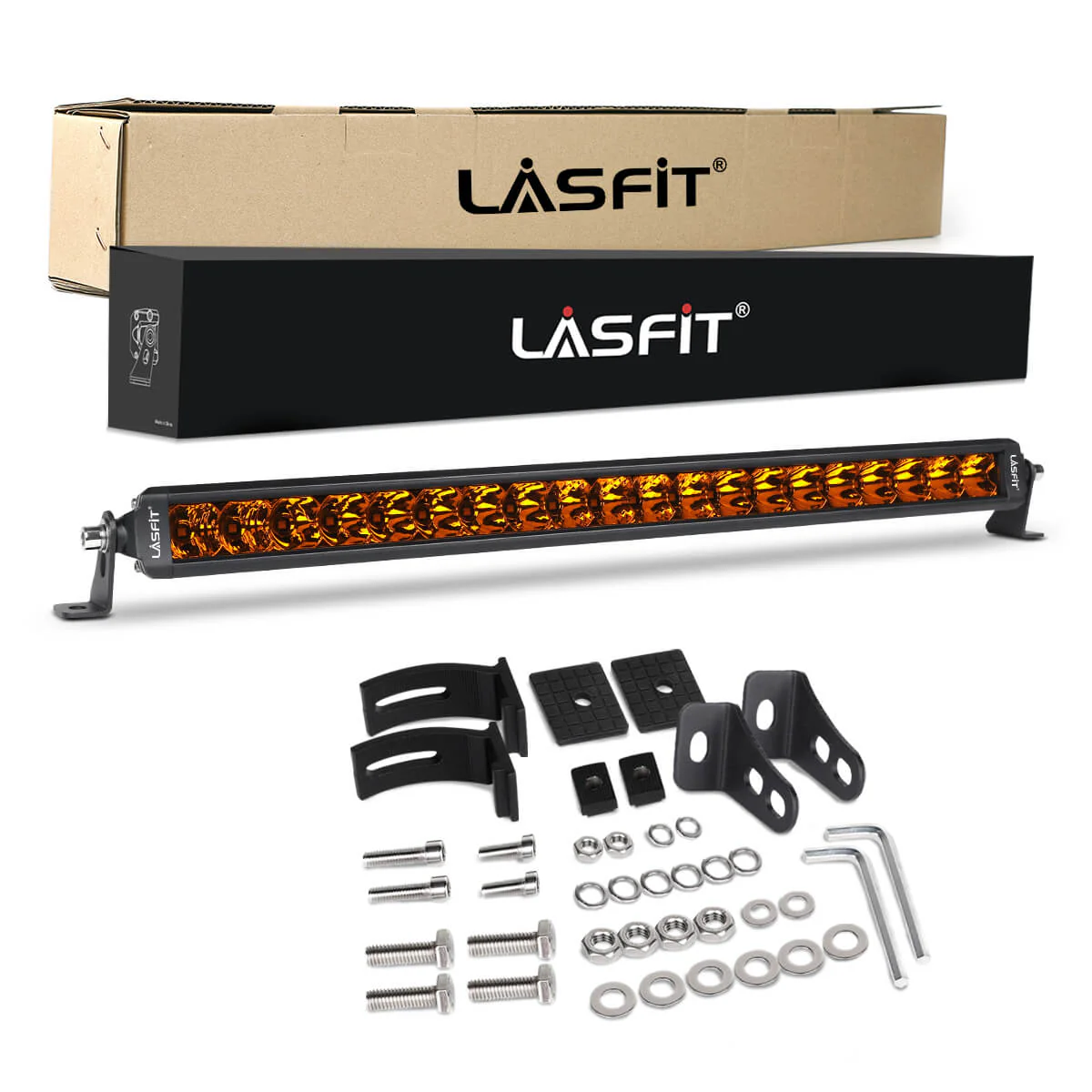Lasfit 12"/22"/32"/42"/52" Off-Road Slim Single Row Combo Flood Spot Beam LED Amber Light Bars