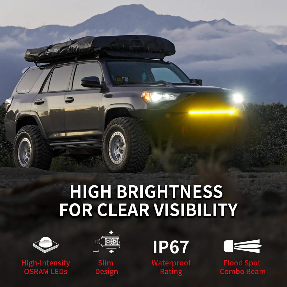 Lasfit 22" Off-Road LED Amber Light Bar With Slim Single Row Combo Flood Spot Design | Bumper Grille Mount - Image 10
