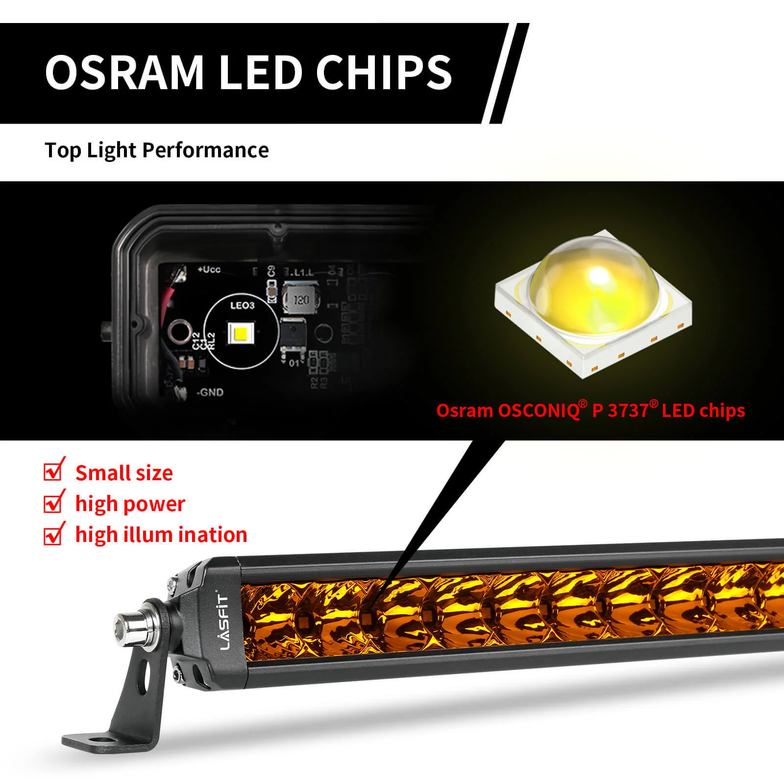 Lasfit 52" Off-Road LED Amber Light Bar With Slim Single Row Combo Flood Spot Design | Roof Rack Windshield Mount - Image 16