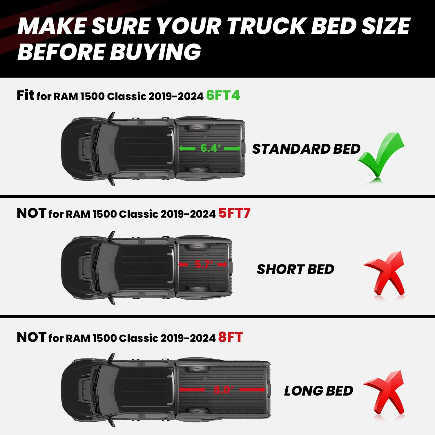 Fit for 2019-2024 Ram 1500 Classic Heavy Duty Truck Bed Mat or Tailgate Mat - Image 2