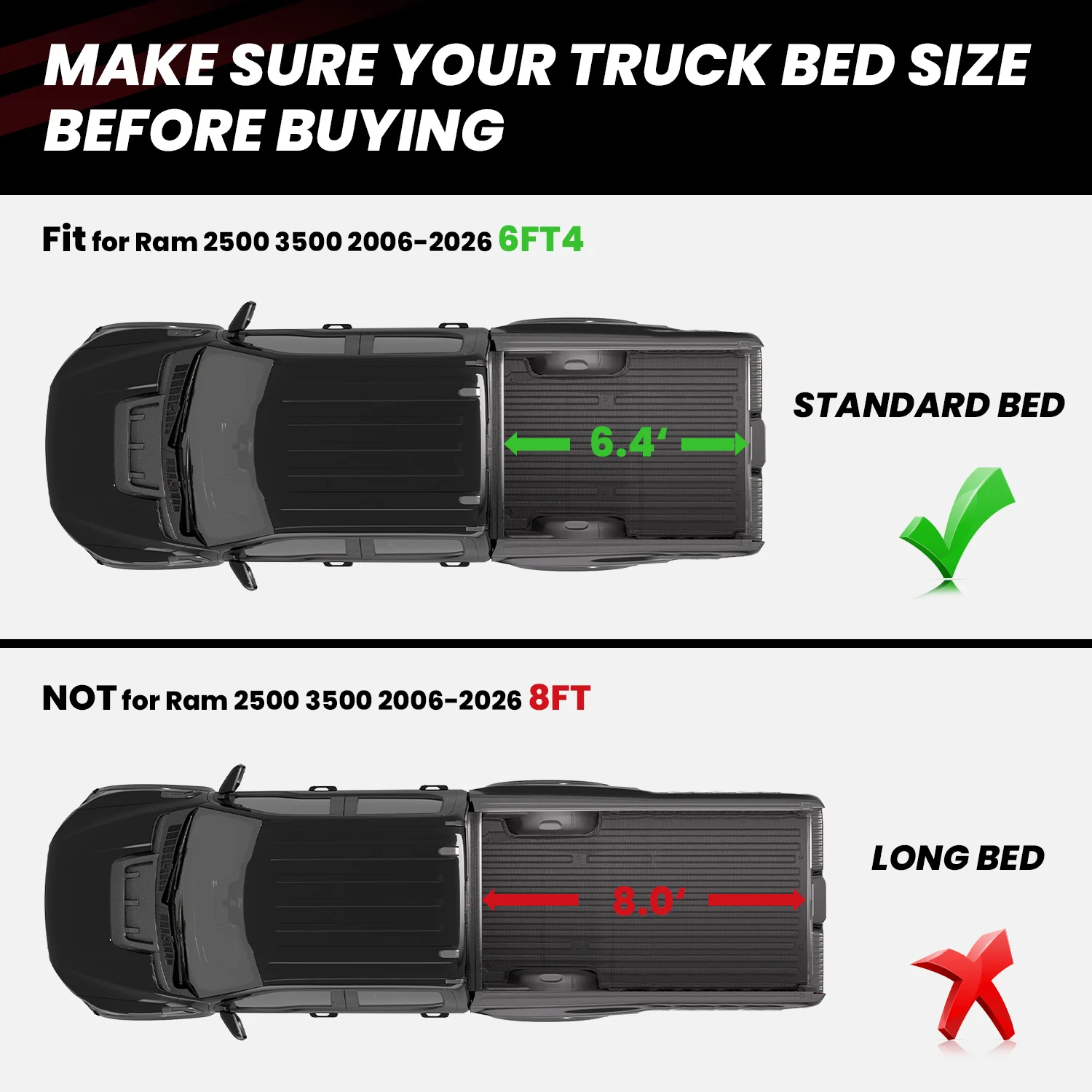 Fit for 2006-2026 Ram 2500 3500 Heavy Duty Bed Mat or Tailgate Mat, Don't fit with Optional Rambox & Drop-in liners - Image 2
